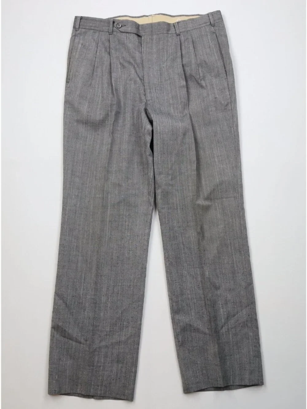 Vintage 70s 80s Mens 44L 2 Piece Atomic Fleck Suit Wedding Wide Leg 36x31 Gray